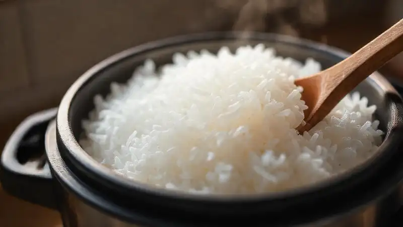 Here’s the concise sentence:Fluffy rice evokes simple