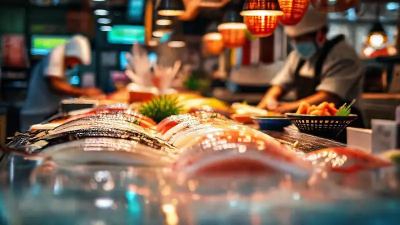 Here’s a concise option:“Tokyo market showcases a brilliant sushi chef.”