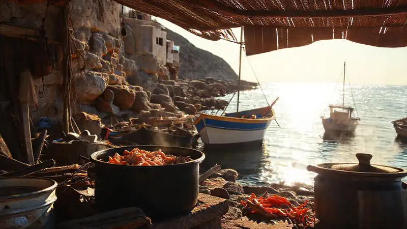 Here’s a concise option:Mediterranean fishermen prepare fresh seafood
